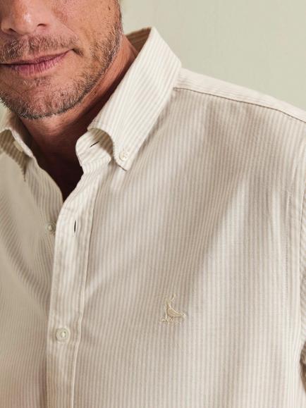 Charles Tyrwhitt Button Down Stripe Cotton Shirt, Stone - view 2, Stone