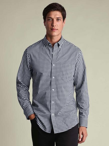 Charles Tyrwhitt Button Down Check Cotton Poplin Shirt, Dark Navy, Dark Navy