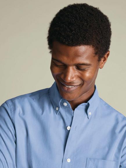 Charles Tyrwhitt Slim Fit Button Down Cotton Poplin Shirt, Cornflower Blue - view 2, Cornflower Blue