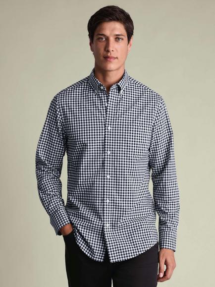 Charles Tyrwhitt Slim Fit Button Down Check Cotton Poplin Shirt, Dark Navy, Dark Navy