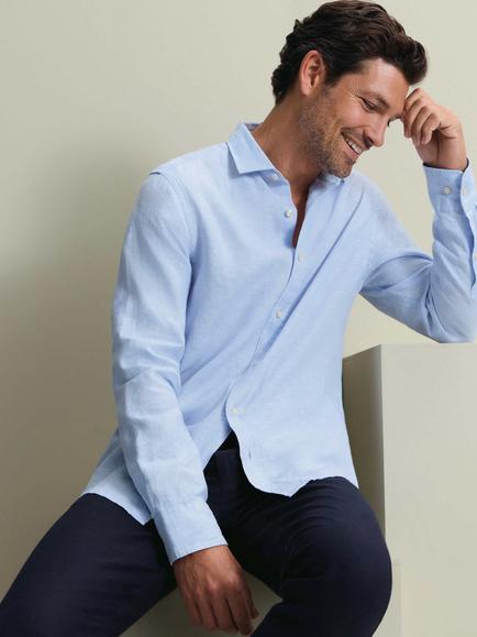 Charles Tyrwhitt Linen Classic Fit Shirt, Sky Blue - view 2, Sky Blue