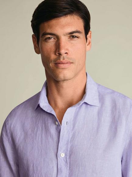 Charles Tyrwhitt Linen Classic Fit Shirt, Lilac Purple - view 2, Lilac Purple