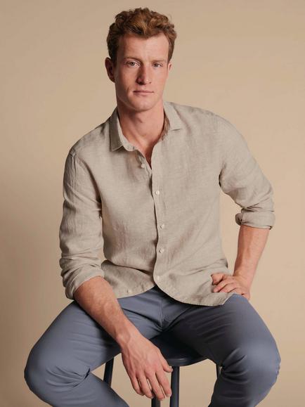 Charles Tyrwhitt Linen Slim Fit Shirt, Oatmeal - view 2, Oatmeal