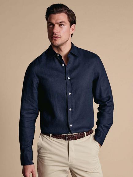 Charles Tyrwhitt Linen Slim Fit Shirt, Navy, Navy