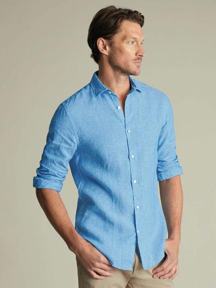 Charles Tyrwhitt Linen Slim Fit Shirt, Ocean Blue, Ocean Blue