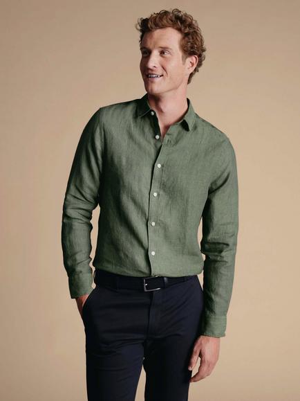 Charles Tyrwhitt Linen Slim Fit Shirt, Olive Green, Olive Green