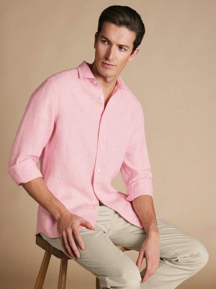 Charles Tyrwhitt Linen Slim Fit Shirt, Pink - view 2, Pink