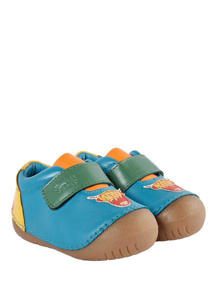 Frugi Kids' Fjord First Walker Shoes, Multi, Boat Blue/Cow