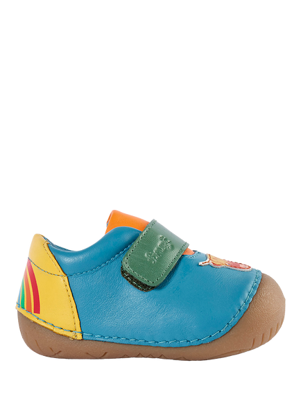 Frugi Kids' Fjord First Walker Shoes, Multi - view 2, Boat Blue/Cow
