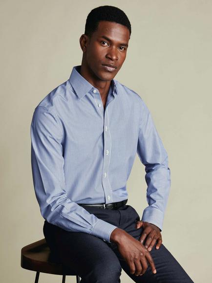 Charles Tyrwhitt Bengal Stripe Non Iron Cotton Poplin Classic Fit Shirt, Navy - view 2, Navy