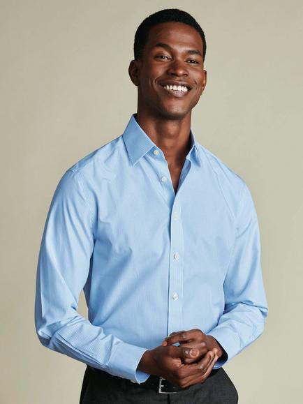 Charles Tyrwhitt Stripe Cotton Poplin Shirt, Sky Blue, Sky Blue