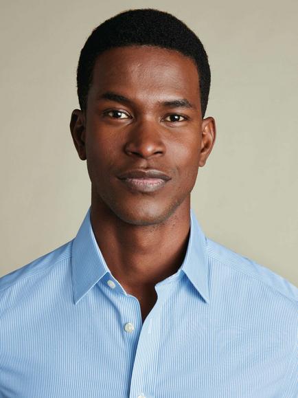 Charles Tyrwhitt Stripe Cotton Poplin Shirt, Sky Blue - view 2, Sky Blue