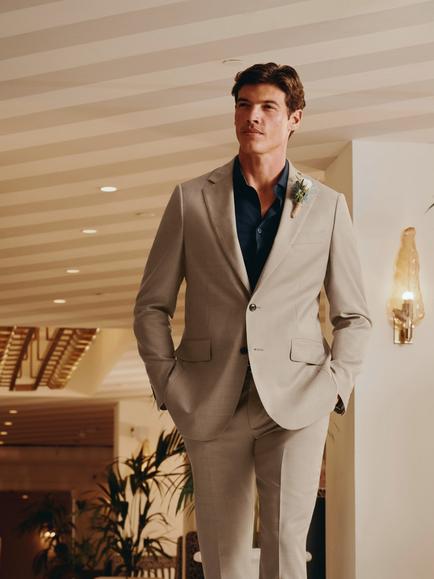 Charles Tyrwhitt Slim Fit Single Breasted Wool Blazer, Taupe - view 2, Taupe