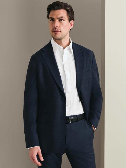 Charles Tyrwhitt Slim Fit Single Breasted Check Wool Blend Blazer, Indigo Blue, Indigo Blue