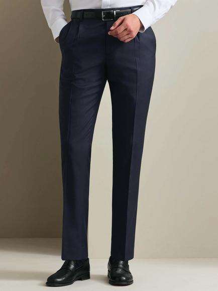 Charles Tyrwhitt Slim Fit Pleated Wool Trousers, Navy, Navy