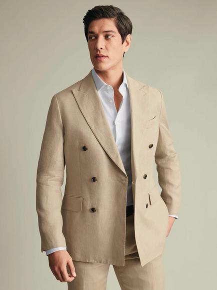 Charles Tyrwhitt Slim Fit Double Breasted Linen Blazer, Taupe, Taupe