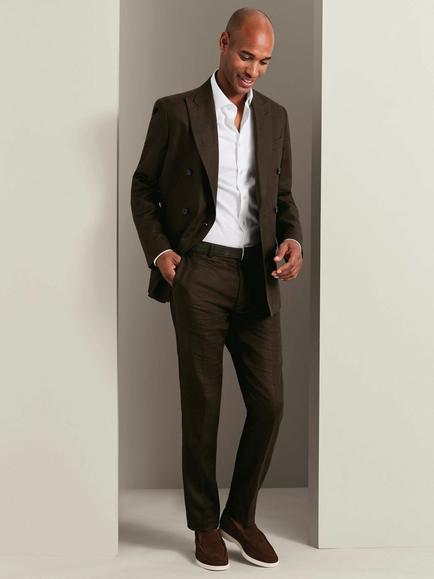 Charles Tyrwhitt Slim Fit Double Breasted Linen Blazer, Chocolate Brown - view 2, Chocolate Brown