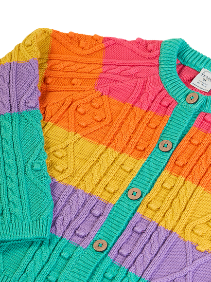 Frugi Kids' Clay Cable Knit Cardigan, Multi - view 2, Multi