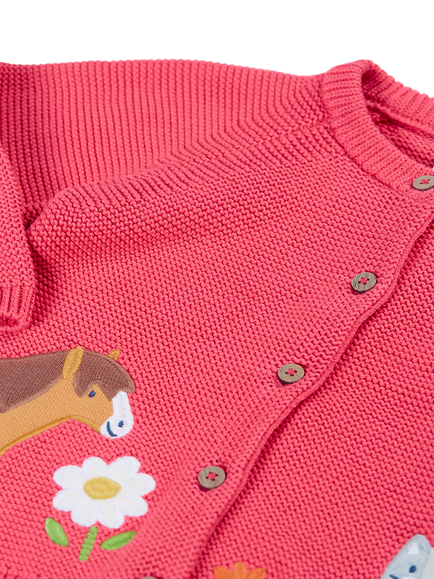 Frugi Kids' Colby Knitted Appliqué Cardigan, Rhubarb - view 2, Rhubarb