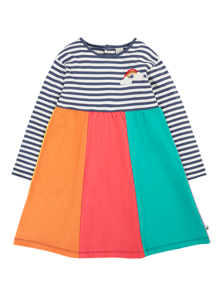 Frugi Kids' Amelia Rainbow Dress, Navy, Navy Multi