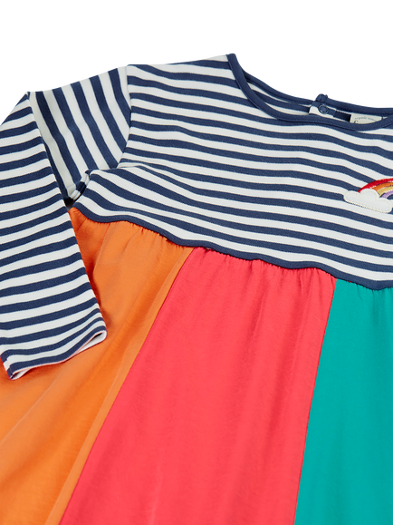Frugi Kids' Amelia Rainbow Dress, Navy - view 2, Navy Multi