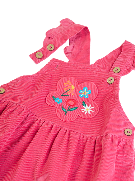 Frugi Kids' Isla Dungaree Dress, Pink - view 2, Pink