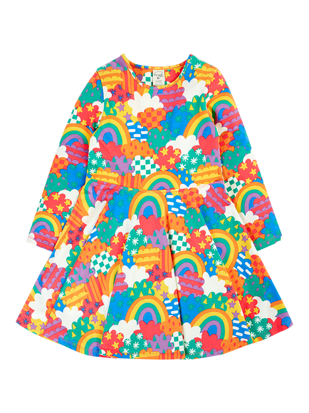Frugi Kids' Sofia Long Sleeve Printed Skater Dress, Fun Frenzy, Fun Frenzy