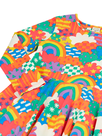 Frugi Kids' Sofia Long Sleeve Printed Skater Dress, Fun Frenzy - view 2, Fun Frenzy