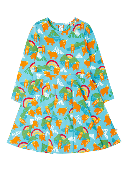 Frugi Kids' Sofia Long Sleeve Printed Skater Dress, Blue Multi, Blue Multi