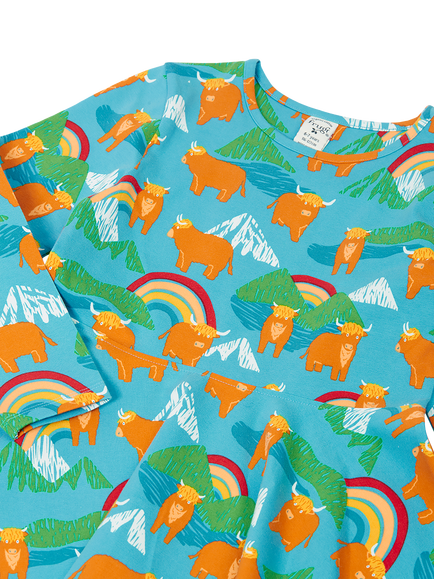 Frugi Kids' Sofia Long Sleeve Printed Skater Dress, Blue Multi - view 2, Blue Multi