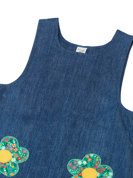 Frugi Kids' Stephanie Floral Applique Pinafore Dress, Blue - view 2, Blue