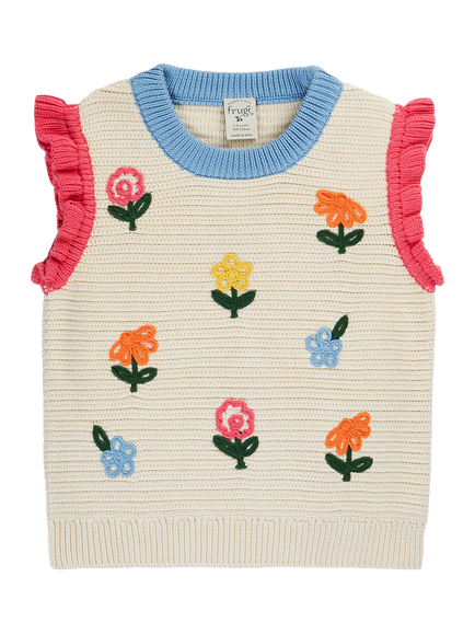 Frugi Kids' Margot Knit Tank Top, Natural, Natural/Flowers