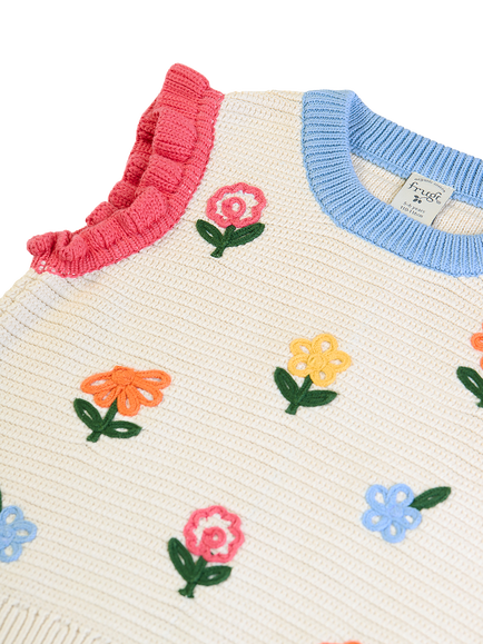Frugi Kids' Margot Knit Tank Top, Natural - view 2, Natural/Flowers