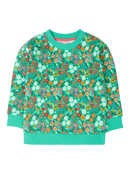 Frugi Kids' Crew Neck Floral Sweatshirt, Green Multi, Green Multi