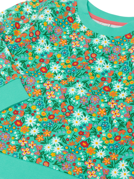 Frugi Kids' Crew Neck Floral Sweatshirt, Green Multi - view 2, Green Multi