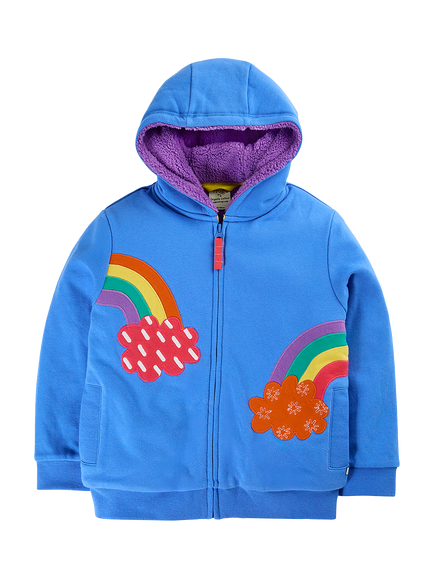 Frugi Kids' Zip Through Fleece Hoodie, Cobalt/Rainbow, Cobalt/Rainbow