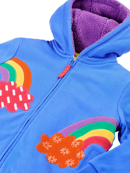 Frugi Kids' Zip Through Fleece Hoodie, Cobalt/Rainbow - view 2, Cobalt/Rainbow