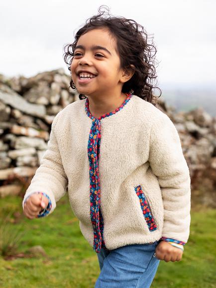 Frugi Kids' Juana Fleece Cord Jacket, Multi - view 2, Natural Multi