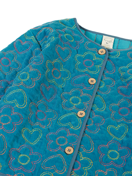 Frugi Kids' Katie Quilted Cord Jacket, Blue - view 2, Blue
