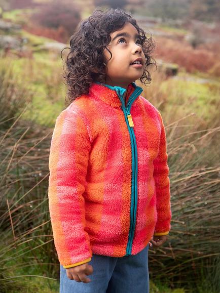 Frugi Kids' Zipped Ted Fleece Jacket, Rhubarb Check - view 2, Rhubarb Check
