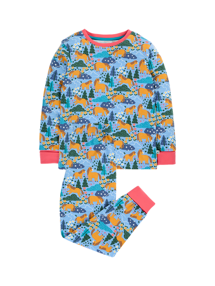 Frugi Kids' Sundown Long Sleeve Pyjama Set, Blue Multi, Blue Multi