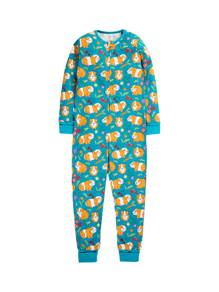 Frugi Kids' Zelah Zip-Up All-In-One Pyjama Suit, Blueguineapigmuddle, Blueguineapigmuddle