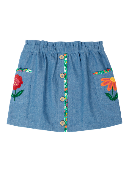 Frugi Kids' Selena Papaerbag Denim Skirt, Blue Multi, Blue Multi