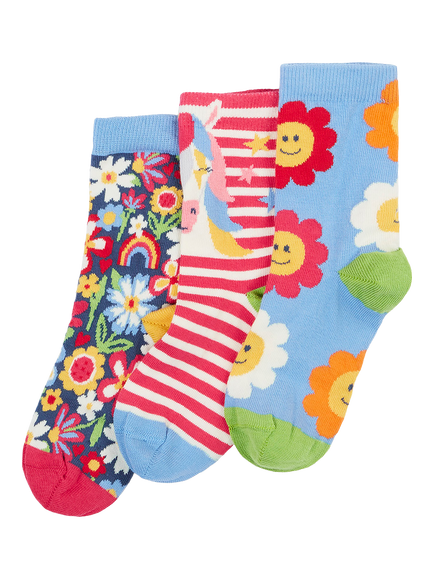 Frugi Kids' Rock My Socks, Pack of 3, Multi, Multi