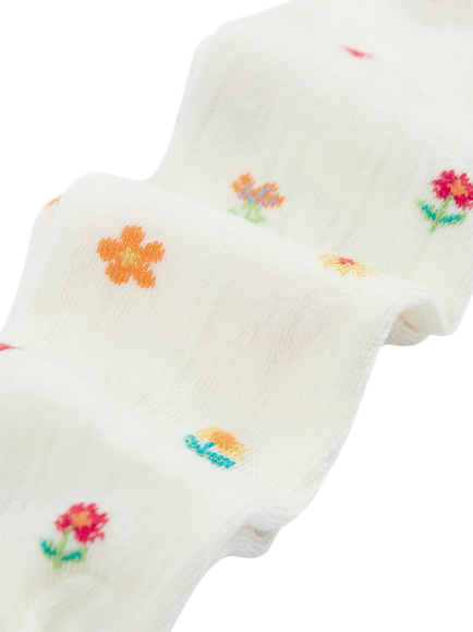 Frugi Kids' Floral PointelleTights, White - view 2, Soft White/Multi