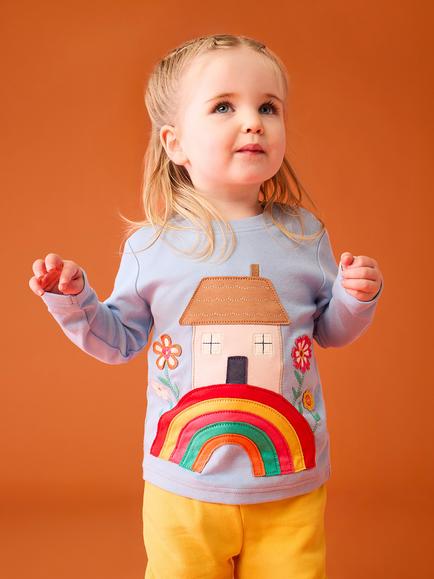 Frugi Kids' Adventure Applique Top, Blue - view 2, Blue Multi