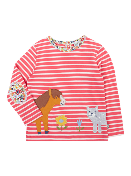Frugi Kids' Archer Applique Top, Rhubarb, Rhubarb