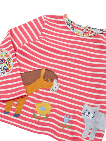 Frugi Kids' Archer Applique Top, Rhubarb - view 2, Rhubarb