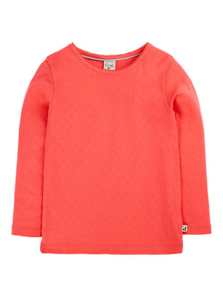 Frugi Kids' Long Sleeve Pointelle Top, Rhubarb