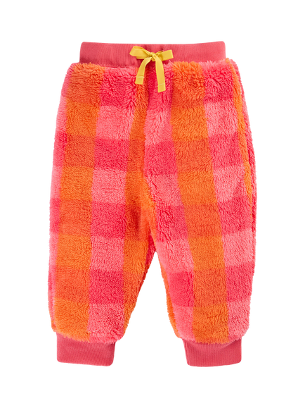 Frugi Kids' Ted Fleece Pull-Up Trousers, Rhubarb Check, Rhubarb Check